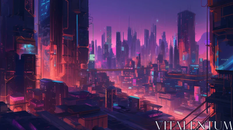 Neon-Lit Futuristic Urban Panorama AI Image