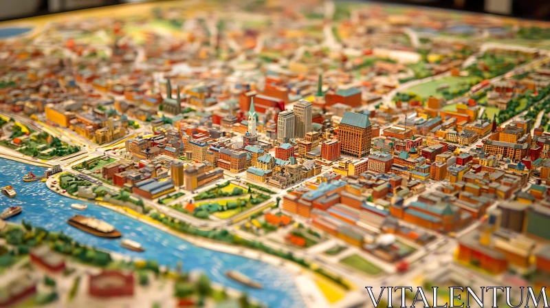 Miniature Urban Cityscape with Detailed Architecture AI Image