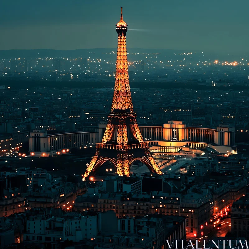 AI ART Night View of Illuminated Eiffel Tower in Paris