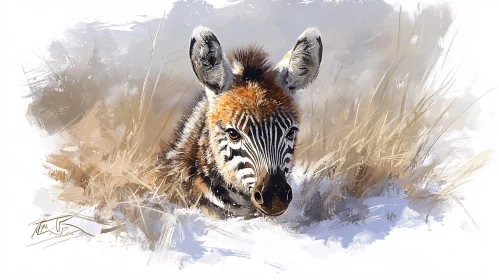 Wildlife Art of a Zebra Foal