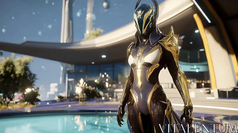 Futuristic Cyborg Posing by Poolside AI Image