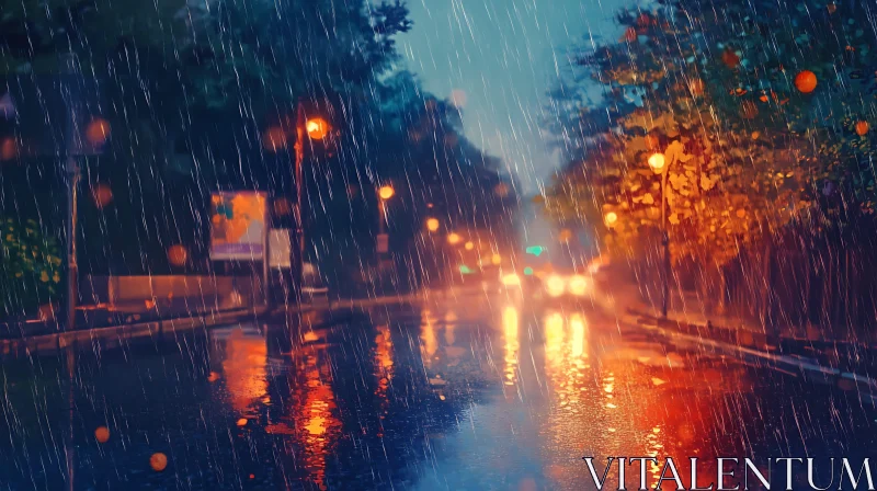 AI ART Illuminated Rainy Street at Night