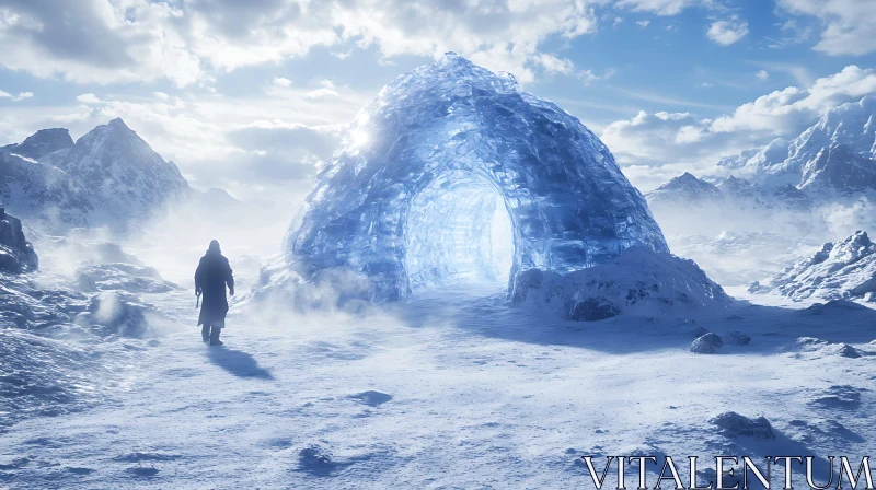 Frozen Wonderland: Solitary Journey to an Ice Igloo AI Image