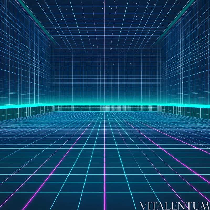 Neon Digital Horizon with Glowing Grid Lines AI Image