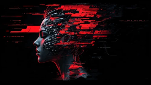 Cyborg Profile Art with Red Accents