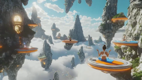 Futuristic Cloudscape with Floating Meditation Platforms