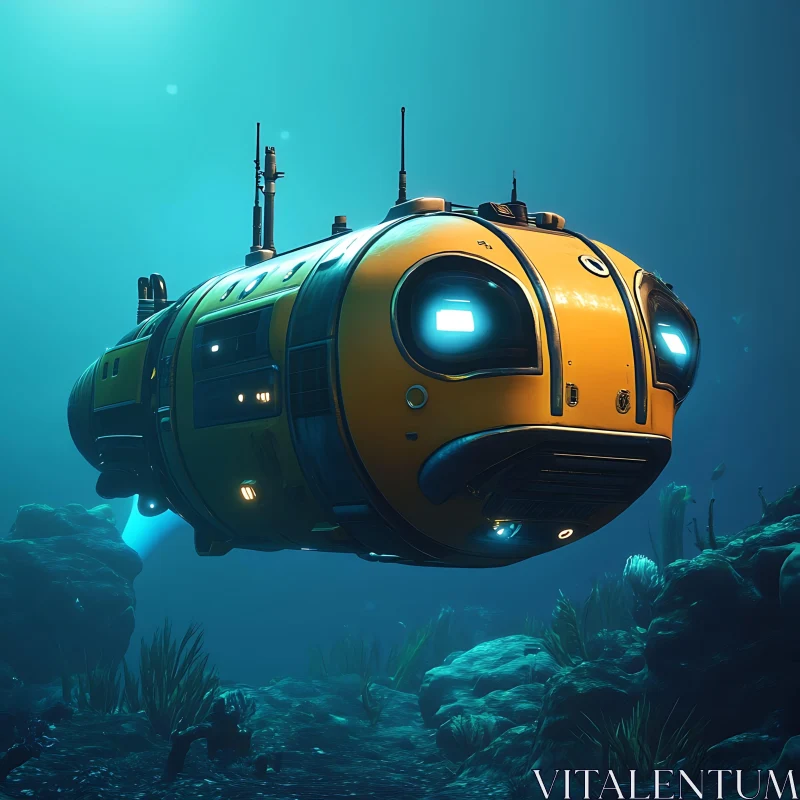 AI ART Advanced Submarine in Ocean Depths