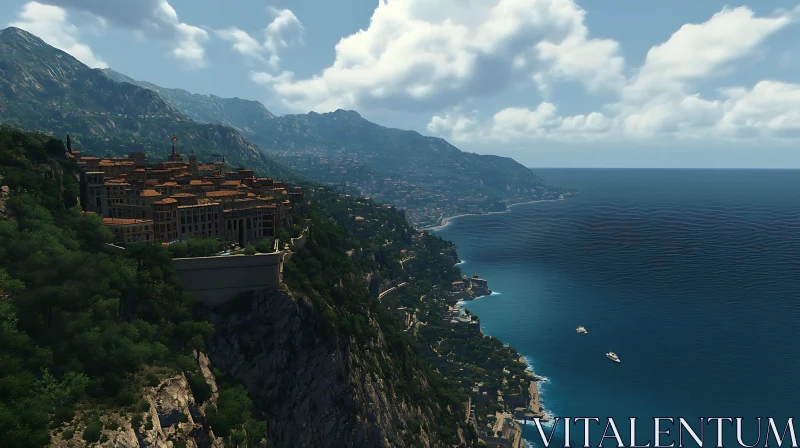 Seaside Cliff Village Serenity AI Image