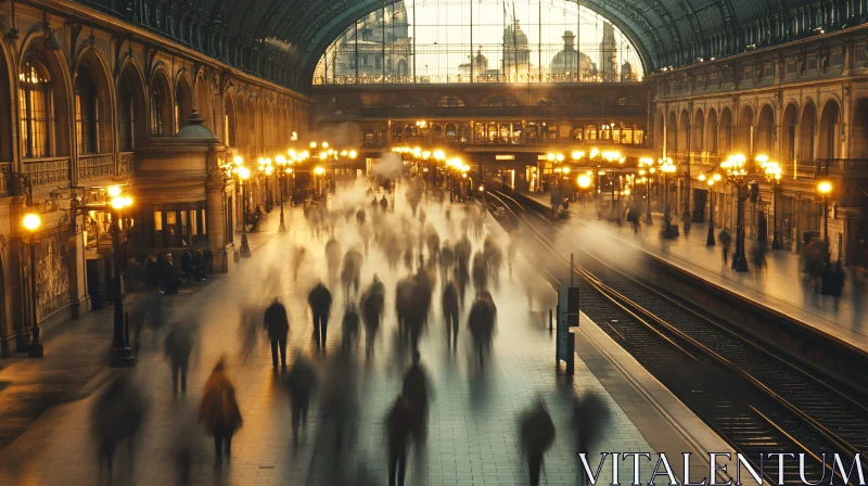 Lively Train Station in Warm Light AI Image