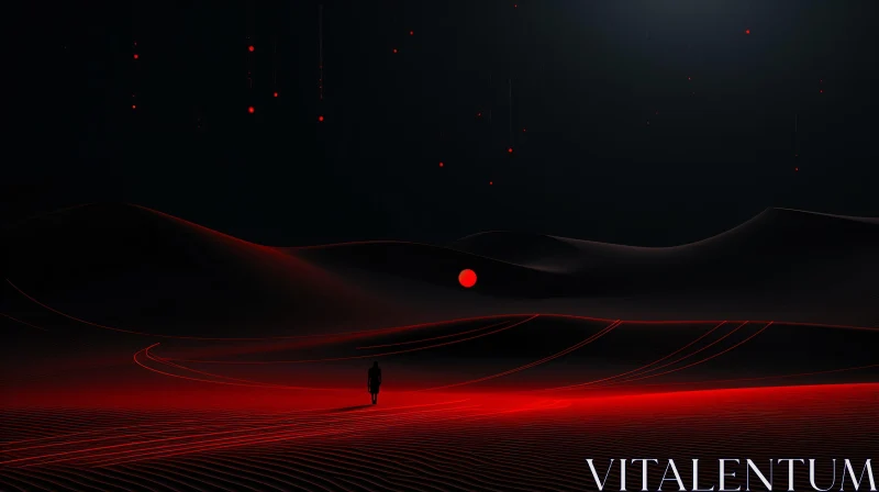 Eerie Nighttime Desert with Neon Red Elements AI Image