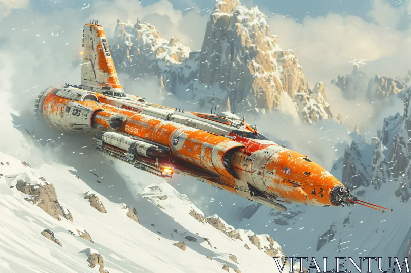 AI ART Spaceship in Snow-Capped Mountains