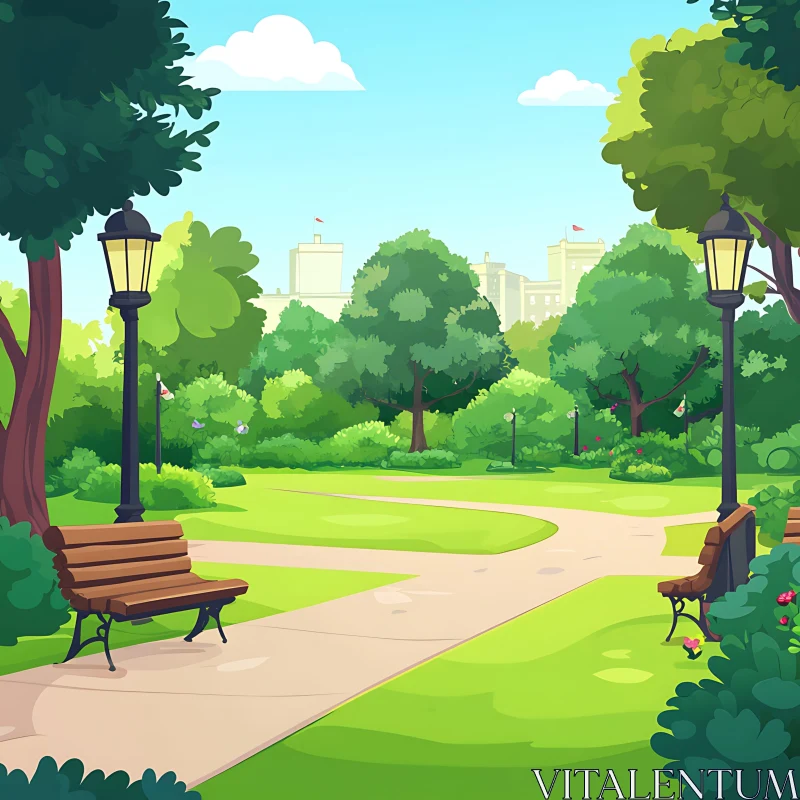 Beautiful Urban Park Landscape AI Image