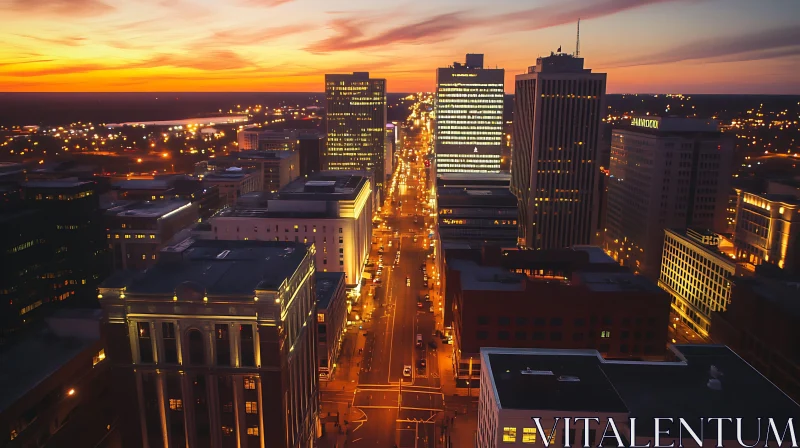 Urban Sunset with Illuminated Streets AI Image