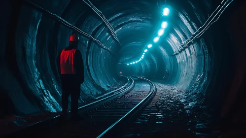 Eerie Subway Tunnel with Train Tracks