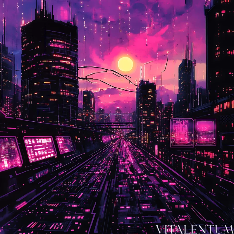 AI ART Neon-Lit Futuristic City Night View