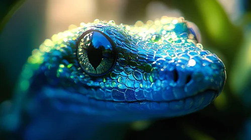 Macro Shot of a Blue Lizard