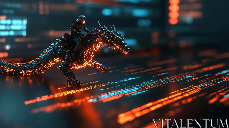 Neon Dragon Rider in Cyberpunk Setting AI Image