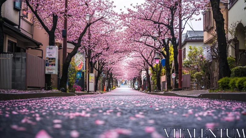 Cherry Blossom Covered Street AI Image