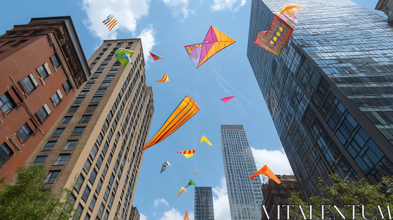 Urban Kite Festival with High-Rise Backdrop AI Image