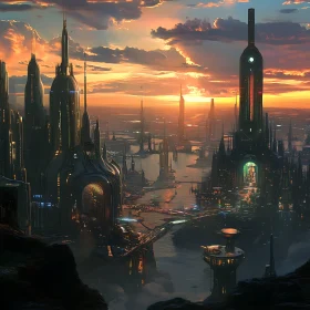 Sci-Fi Metropolis at Dusk