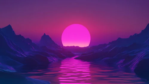 Ethereal Pink Sunset Over Dramatic Mountain Landscape