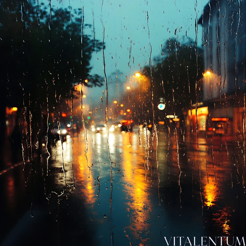 Urban Rain Scene with Streetlights AI Image