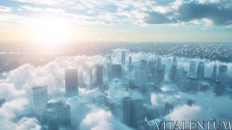 AI ART Urban Skyline in Morning Mist