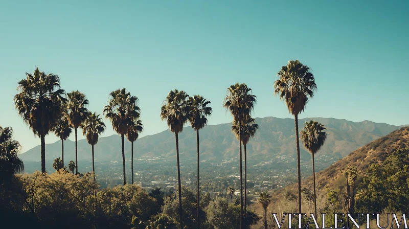 Palm Trees Against Mountainous Horizon AI Image