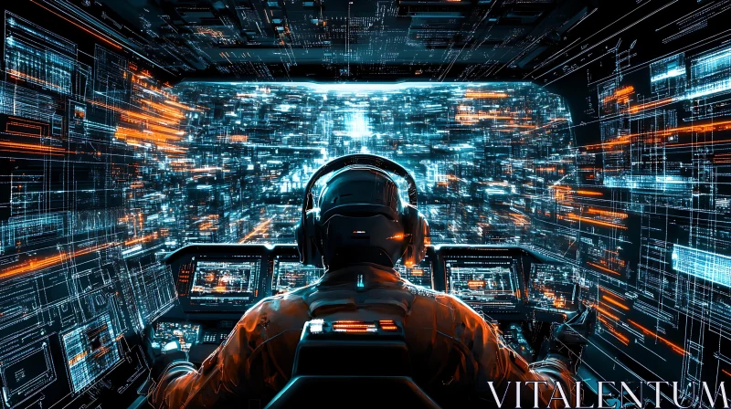 Tech-Savvy Pilot in a High-Tech Cockpit AI Image