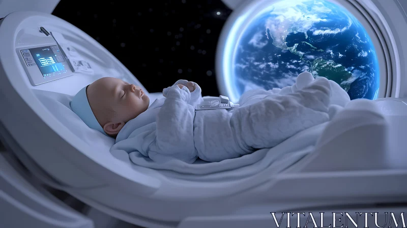 Baby in Space with Earth Background AI Image