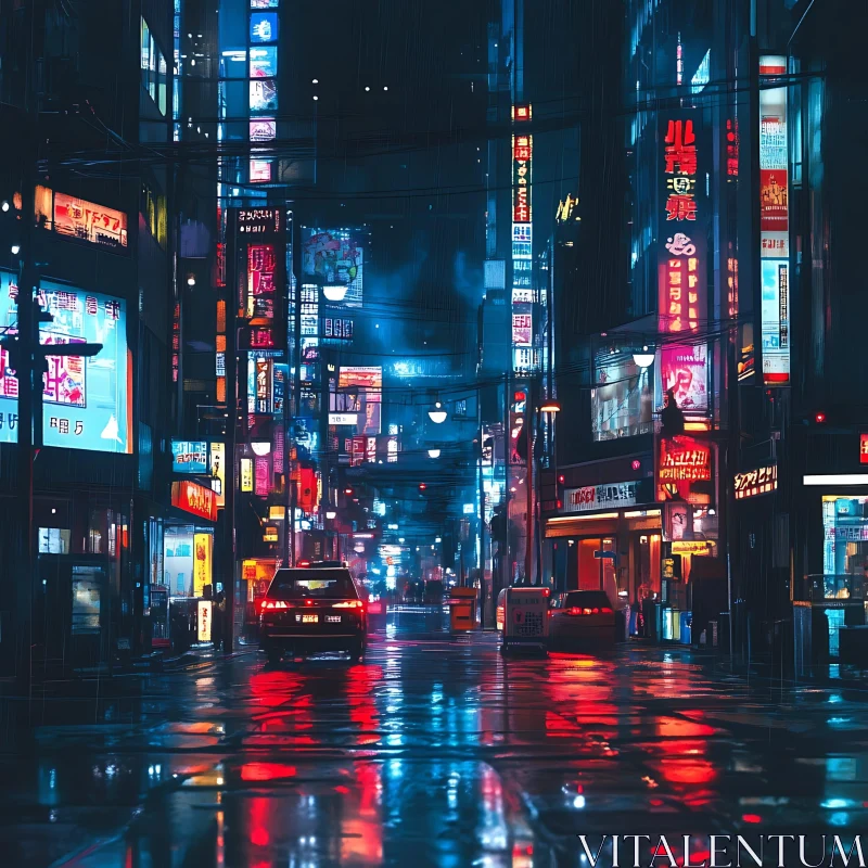 Mystical Night Cityscape with Neon Lights AI Image