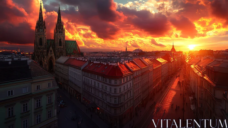 Sunset in a Historic City with Majestic Cathedral AI Image