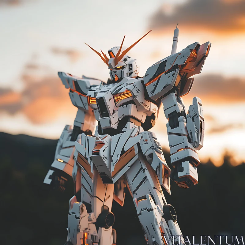 AI ART Sunset Mecha Silhouette