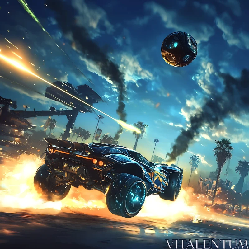 Futuristic Car Soccer at Night AI Image