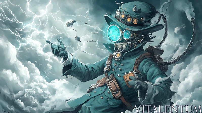 AI ART Futuristic Steampunk Fantasy with Lightning and Clouds