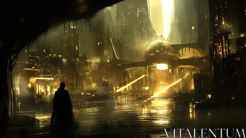 AI ART Golden Glow in a Futuristic City