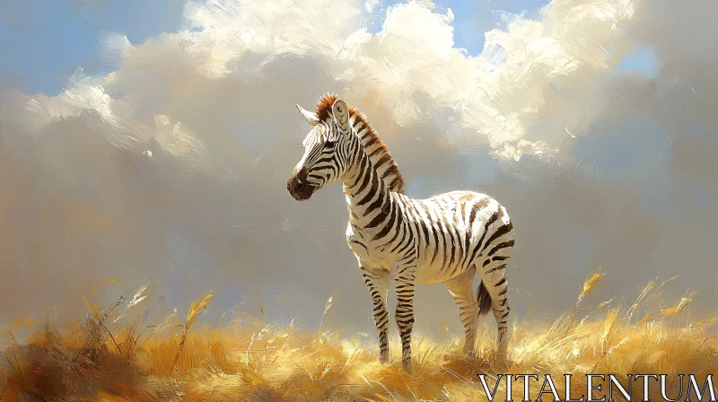 Zebra Standing in the Grassland AI Image