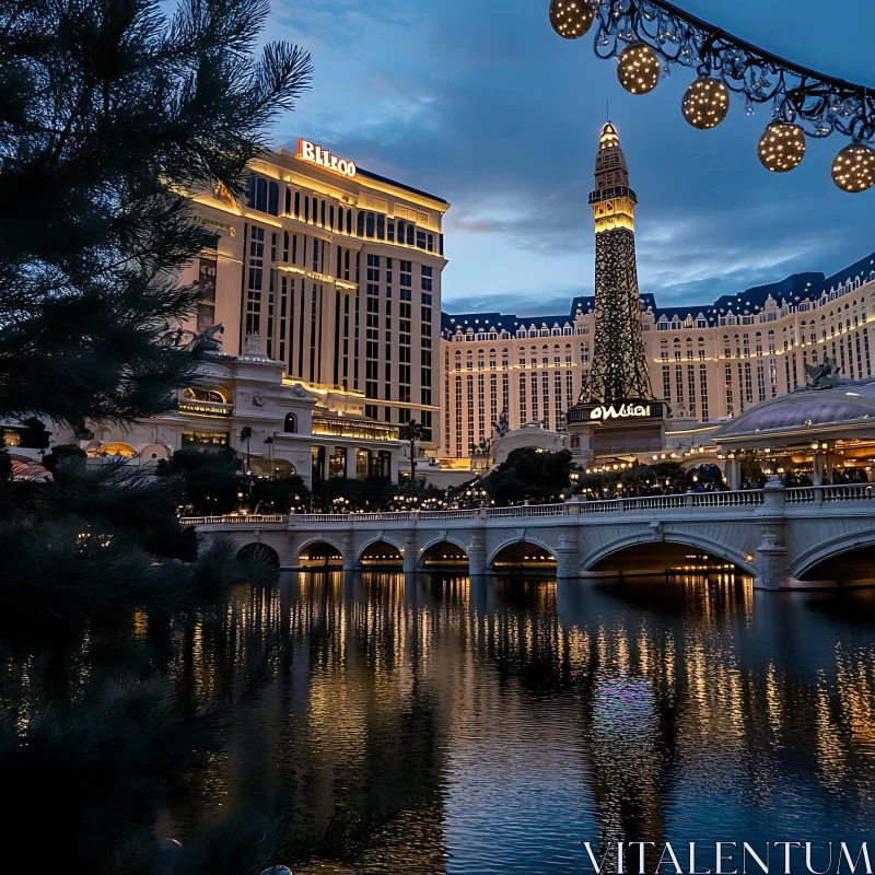 Illuminated Eiffel Tower Replica in Las Vegas AI Image