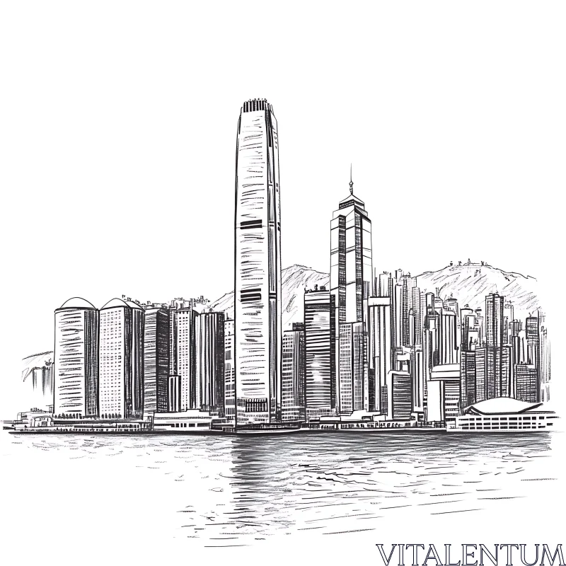 AI ART Artistic Black-and-White Cityscape Drawing