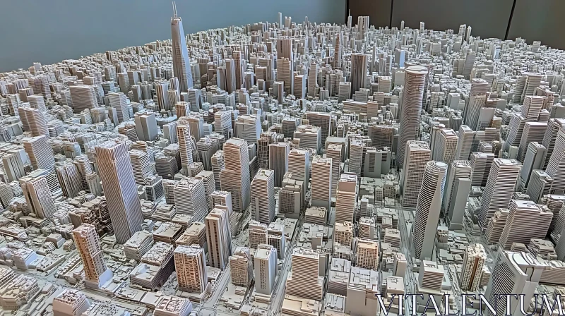 AI ART Detailed City Model with Skyscrapers and High-Rise Buildings