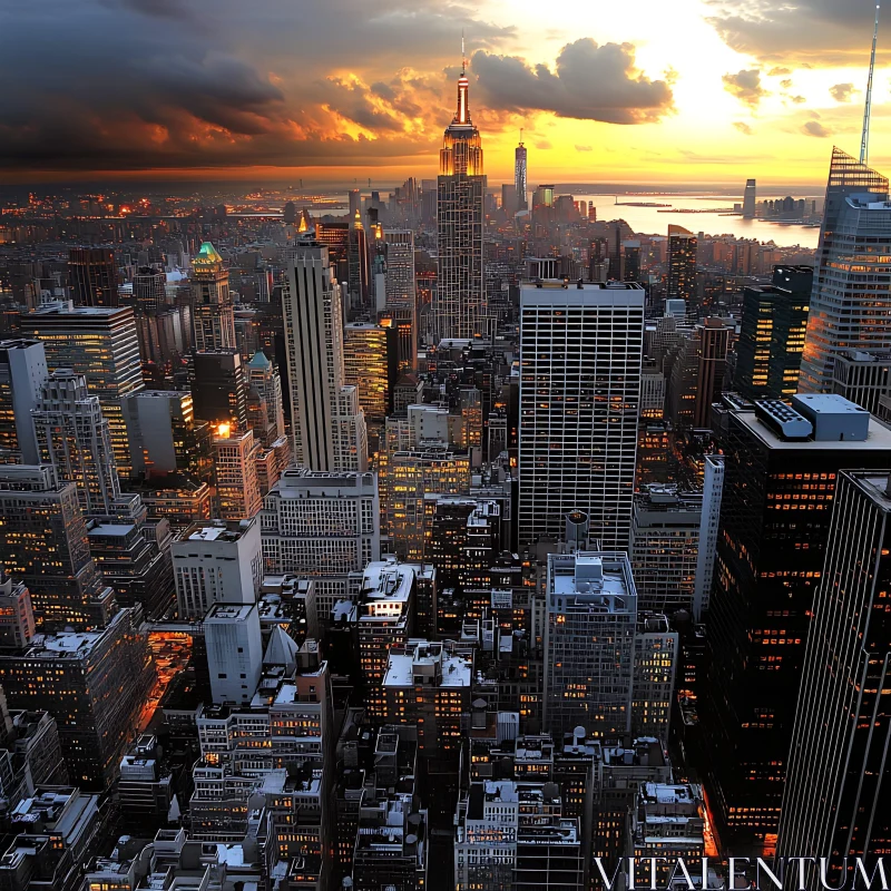 Aerial View of a Metropolis at Dusk AI Image