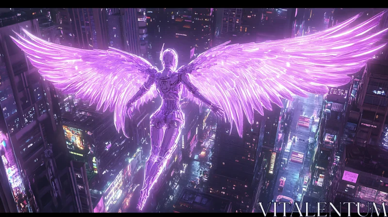 AI ART Sci-Fi Cyberpunk Angel with Neon Wings