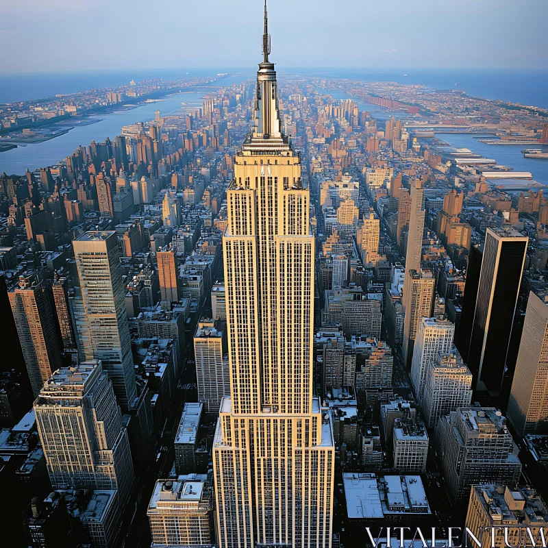 Panoramic Aerial City View with Central Skyscraper AI Image