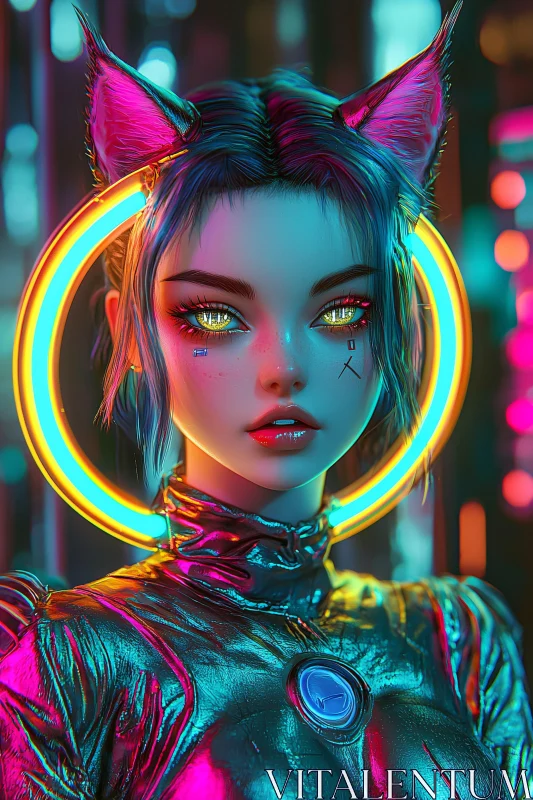 Cyberpunk Cat-Eared Anime Character AI Image