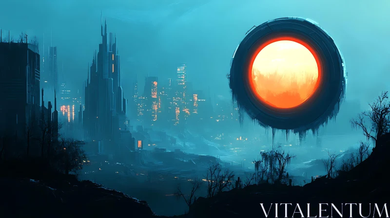 Sci-Fi Twilight City with Radiant Circle AI Image