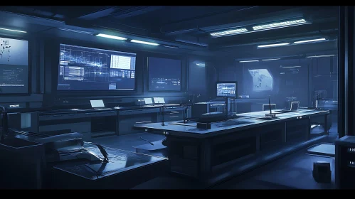 Advanced Technology Control Room with Blue Illumination