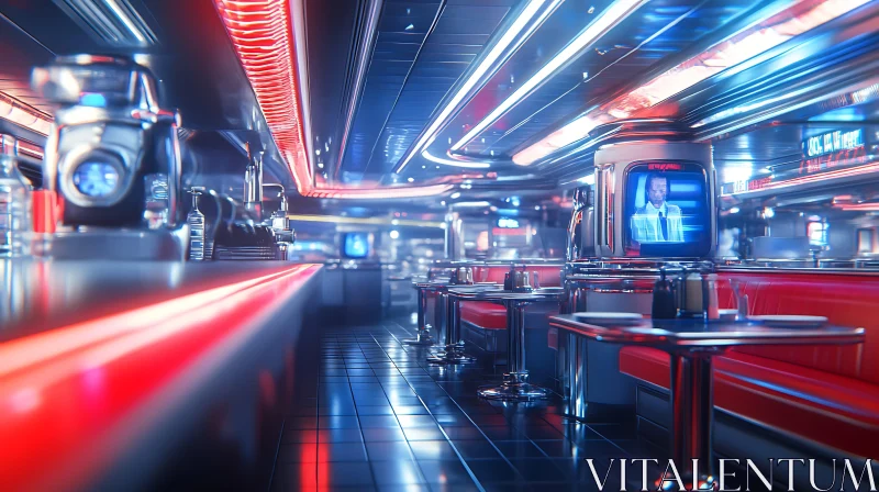 Vintage Diner with Classic TV and Neon Ambiance AI Image