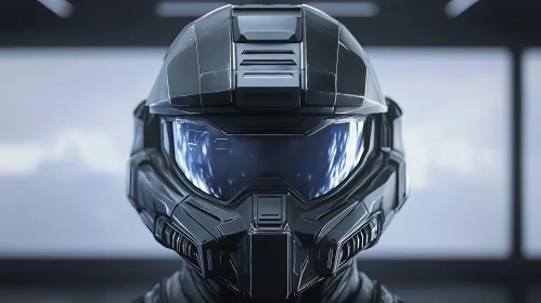 Futuristic Cyborg Helmet with Reflective Visor