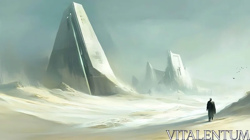 Monolithic Ruins in a Desert Wasteland AI Image