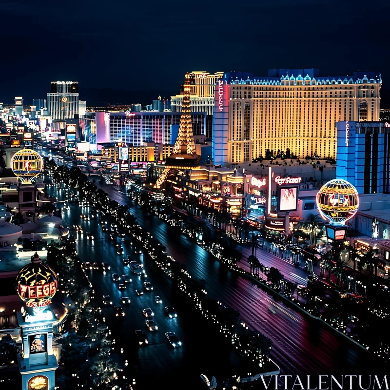 Lively Urban Nightscape with Bright Lights and Neon Signs AI Image